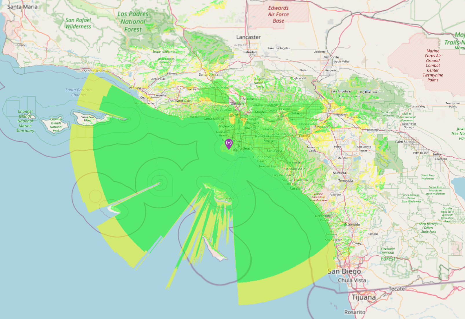 LA Storehouse Digipeater Coverage map
